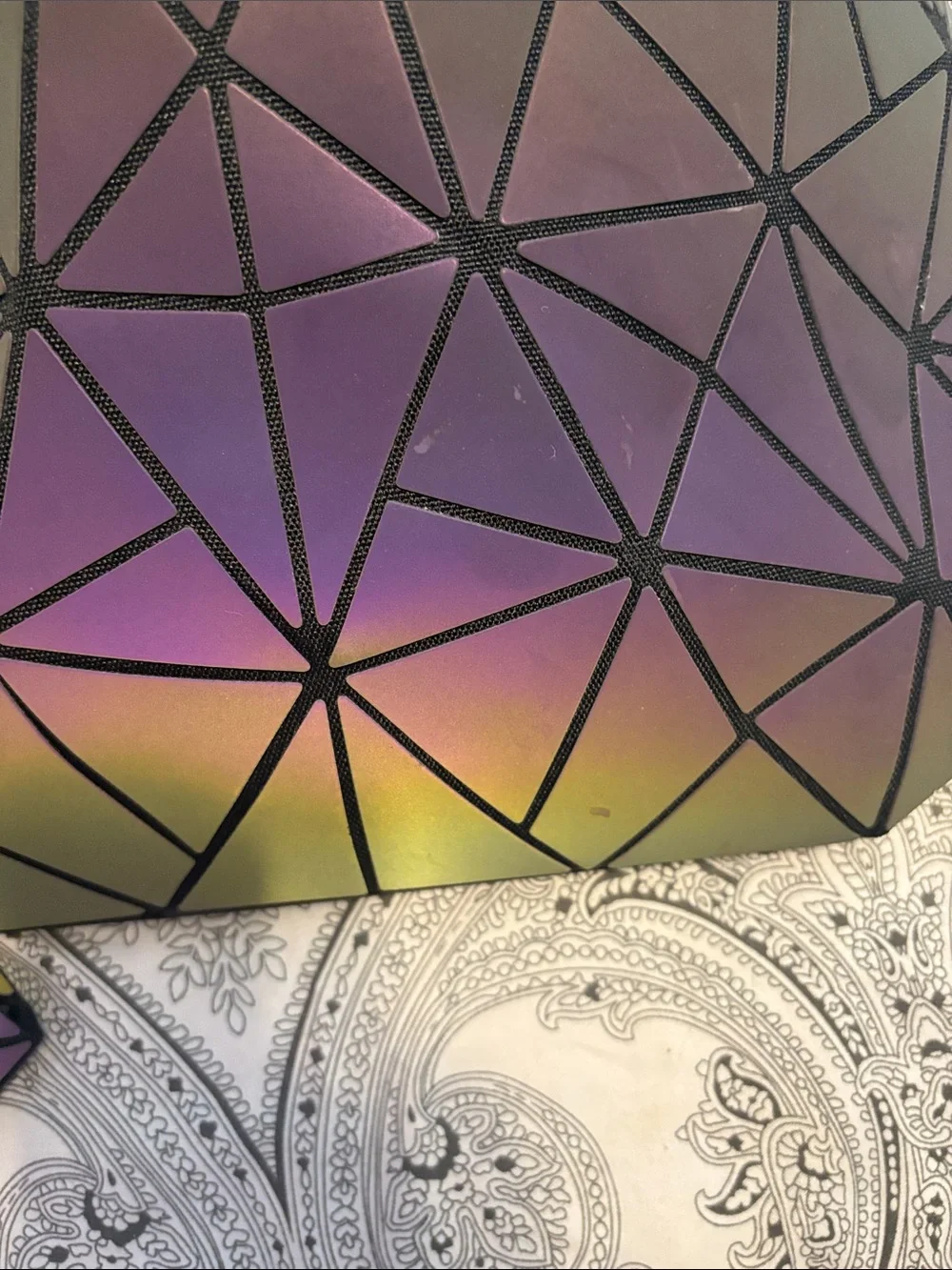 Iridescent Purple Geometric Tote, small bag and Wristlet Set